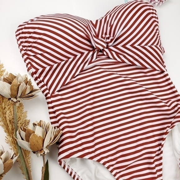 NEW Kona Sol Red White Stripe Strapless 1pc M 8-10 - Picture 11 of 12